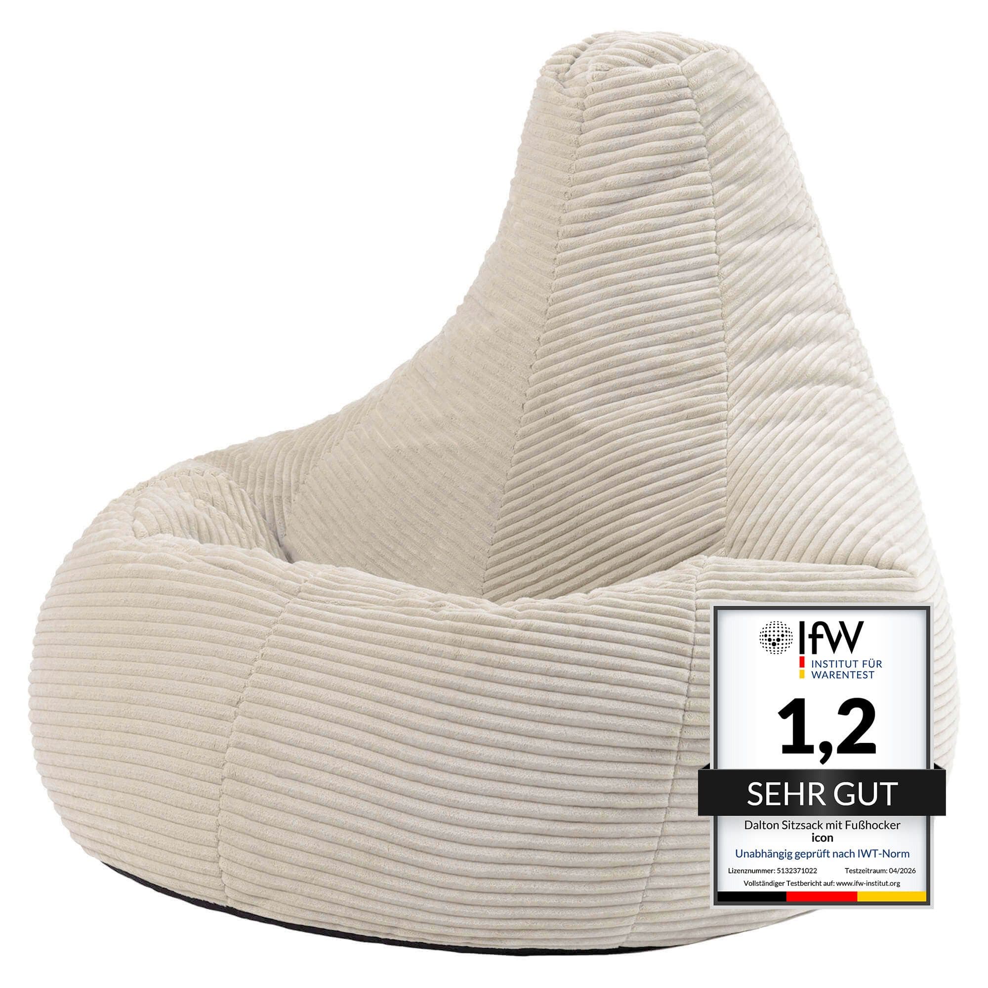 Icon Sitzsack Sessel mit Rückenlehne Cord Dalton Beige XXL Gaming - Bild 2