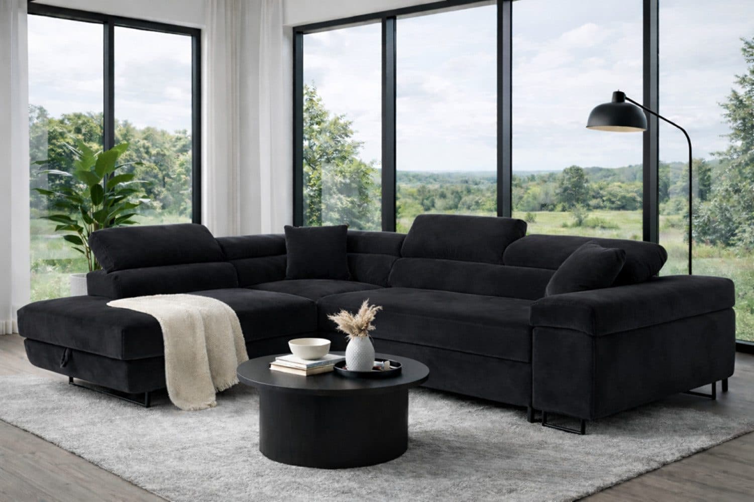 Labett Ecksofa GUERO mit Schlaffunktion & Bettkasten L-Form Schwarz - Bild 2