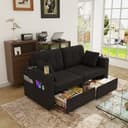 STILVORA Schlafsofa 2-Sitzer Schwarz mit USB-Anschlüssen & Stauraum Bild 2