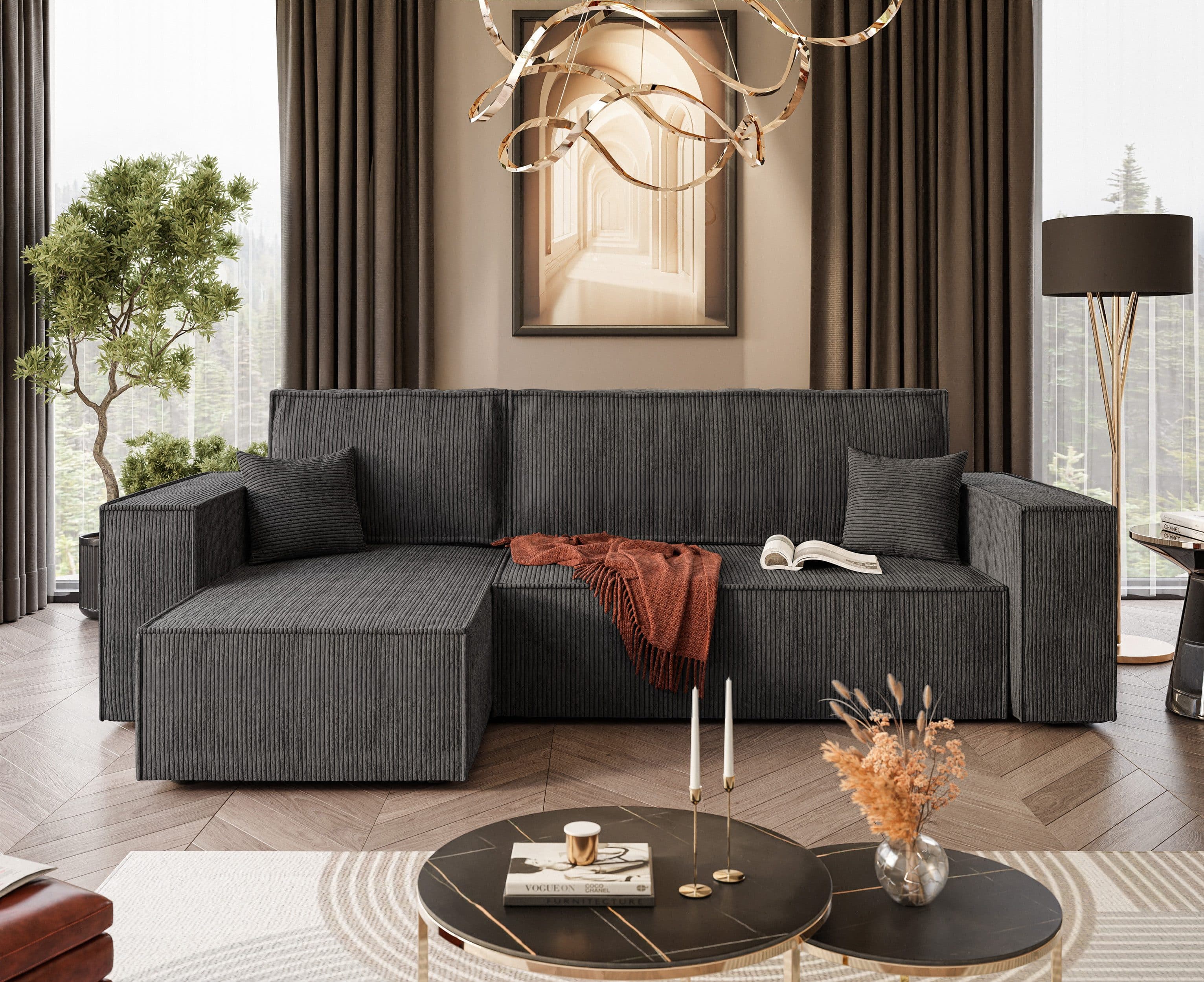 Lookway Ecksofa CARLOS L-Form Dunkelgrau mit Schlaffunktion und Bettkasten - Bild 2
