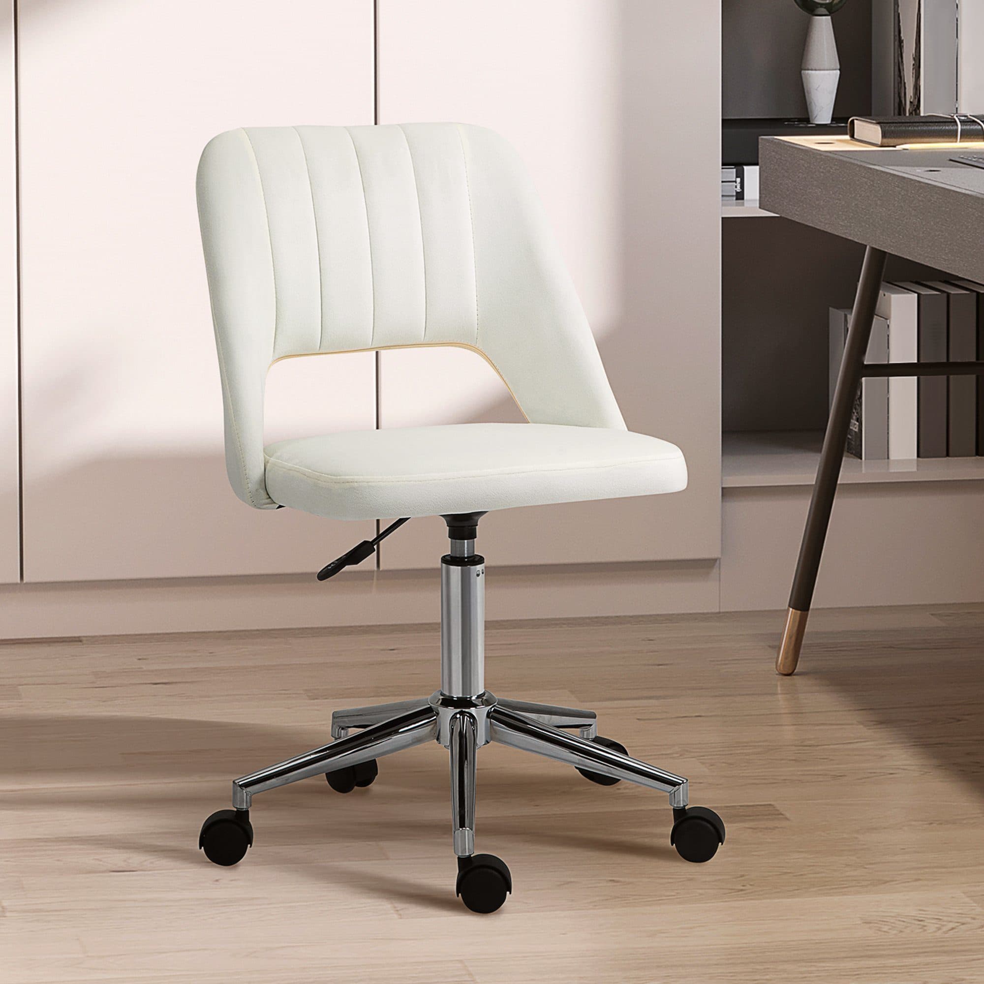 Vinsetto Bürostuhl Höhenverstellbarer Drehstuhl mit Nahtlinien-Design Cremeweiß - Bild 2