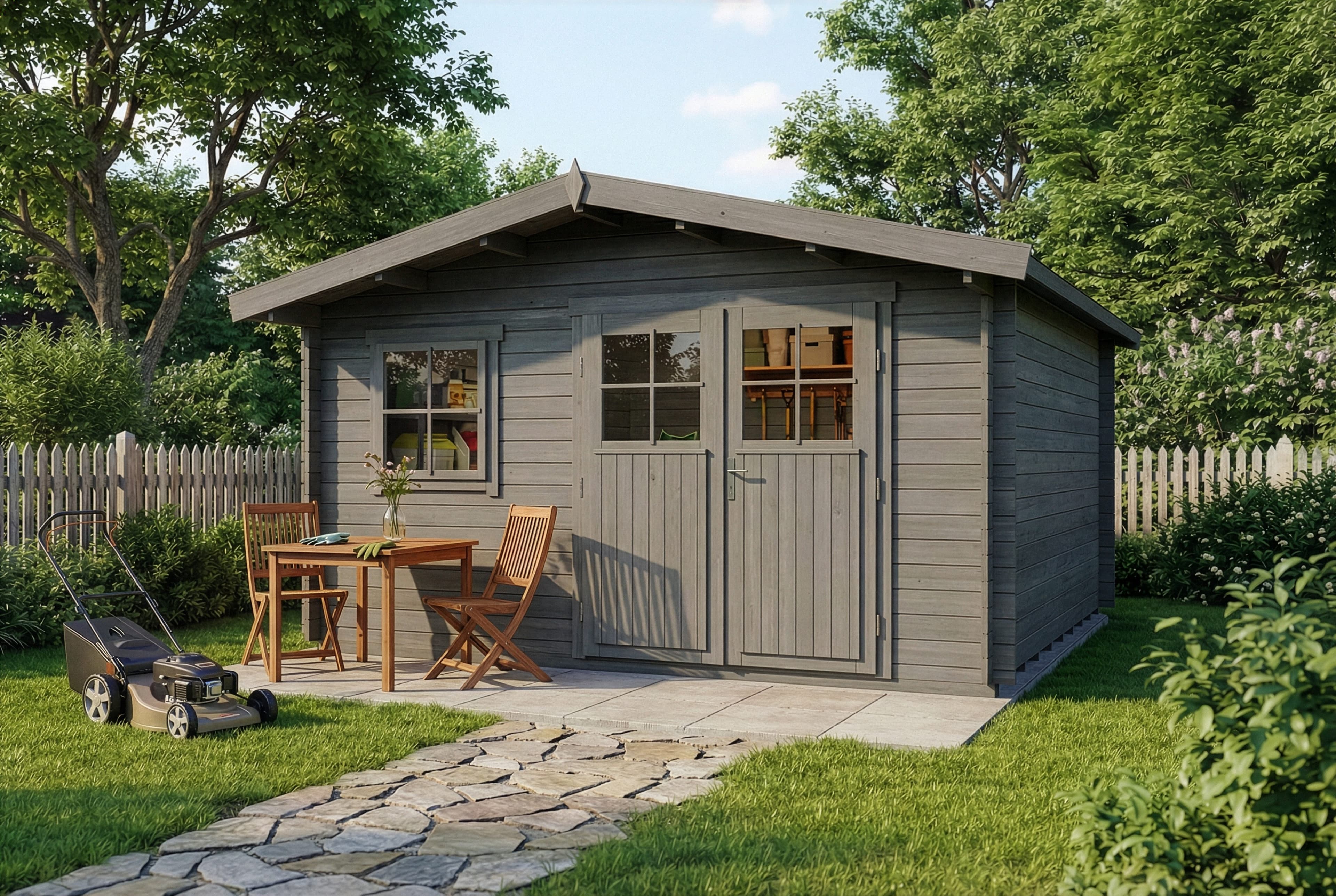 Alpholz Gartenhaus Valeria Grau Imprägniert 28mm Wandstärke - Bild 2