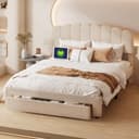 PXloue Polsterbett Doppelbett Stauraumbett Beige Bild 2
