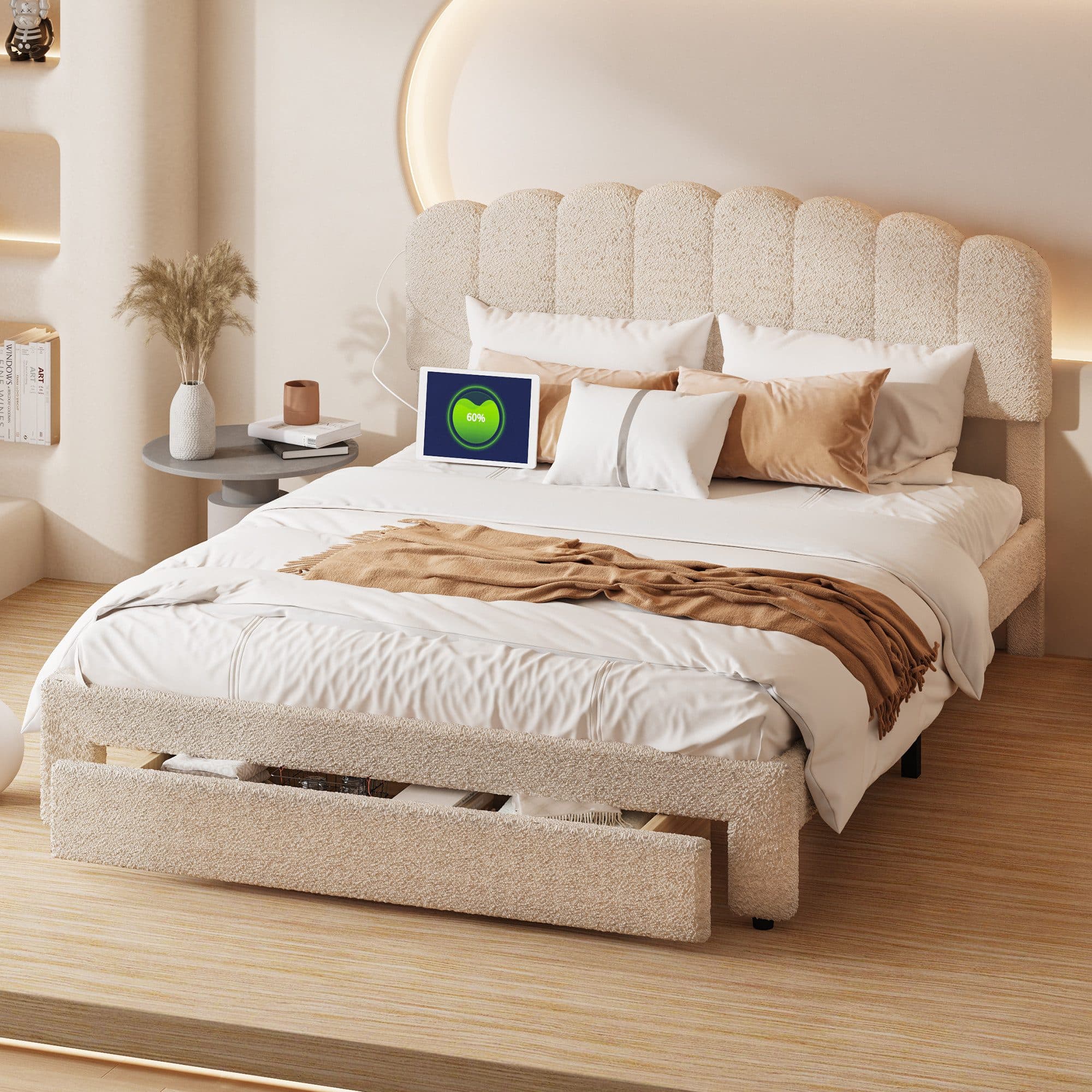 PXloue Polsterbett Doppelbett Stauraumbett Beige - Bild 2