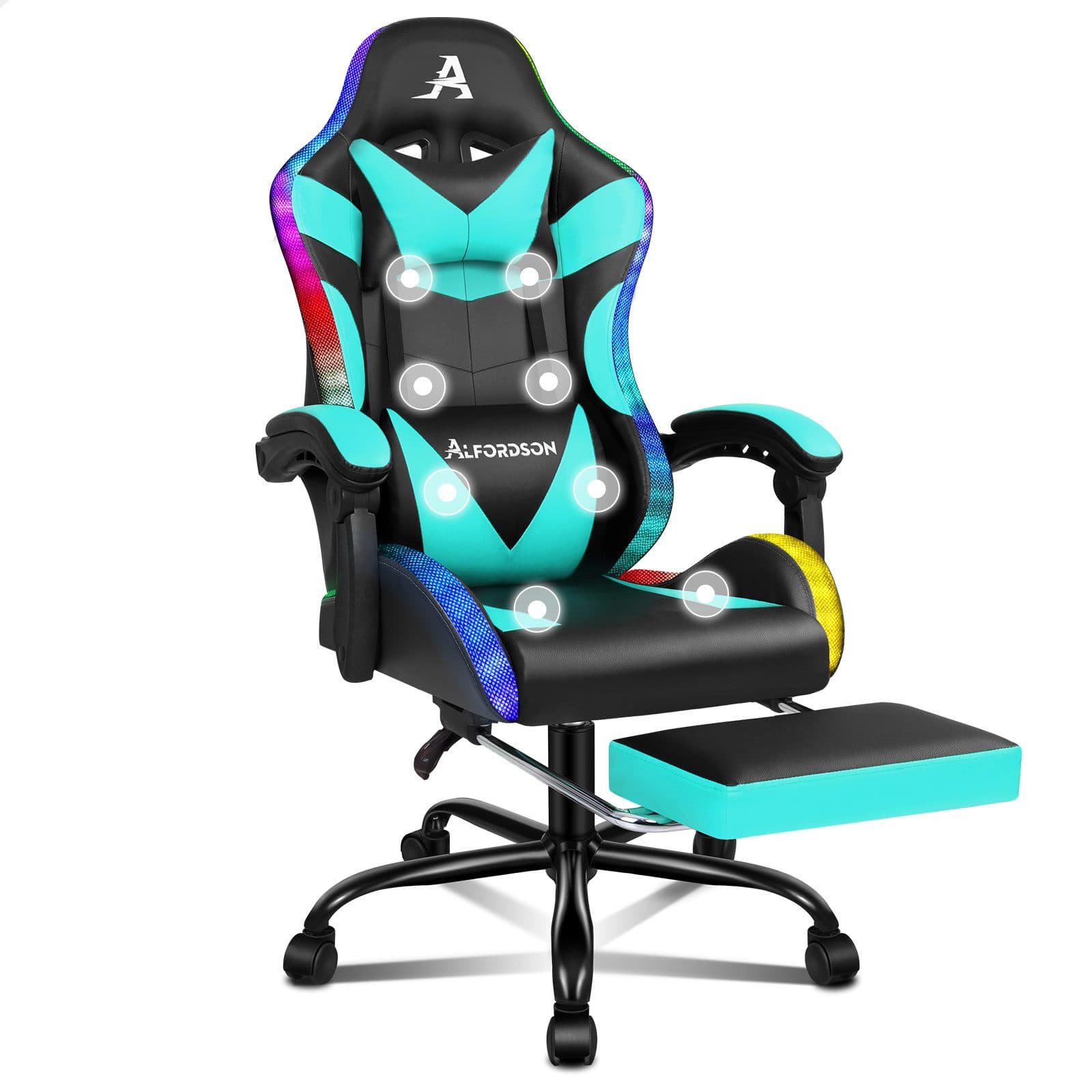 ALFORDSON Gaming-Stuhl mit LED, 150° Neigung, Massage, PU-Leder, 180 kg - Bild 2