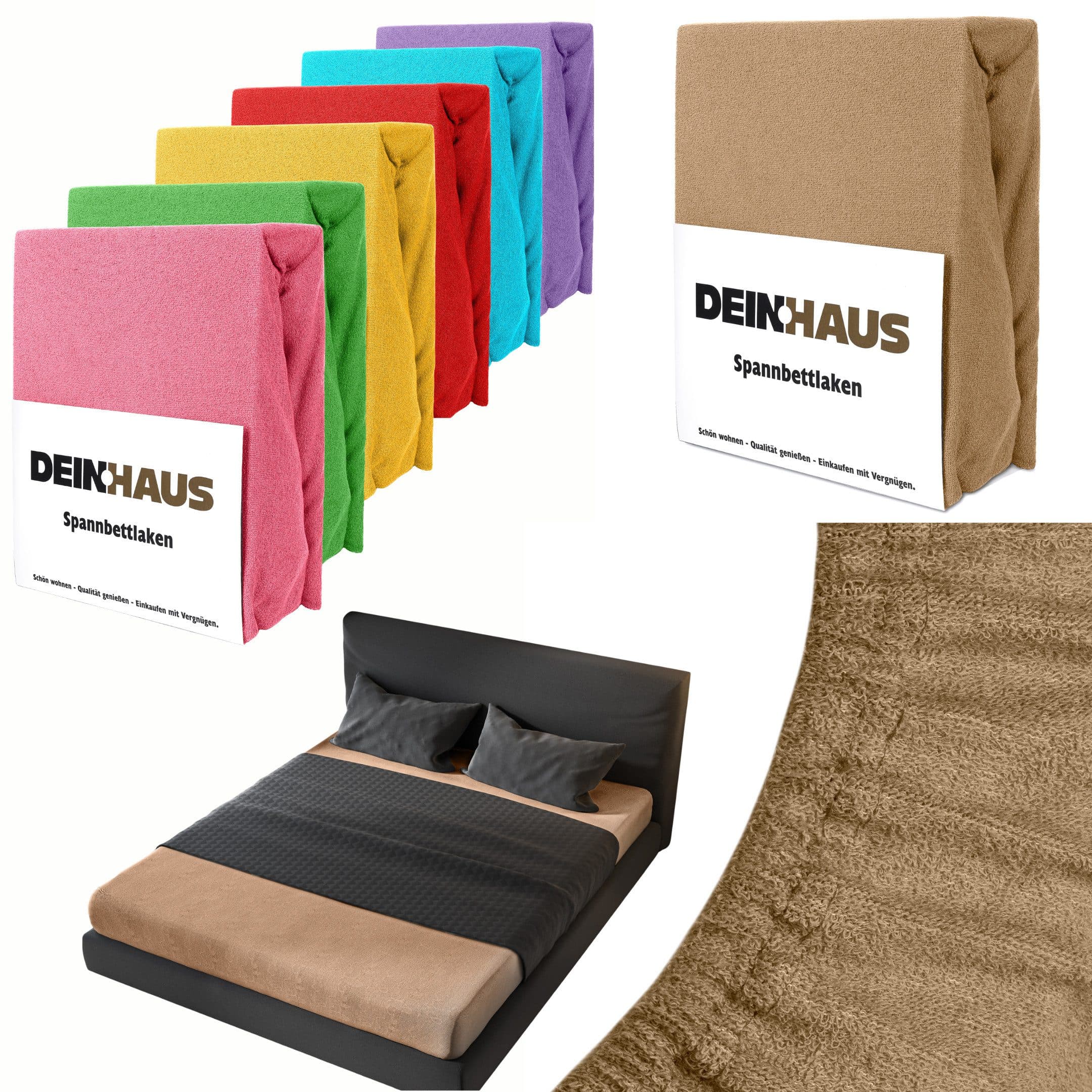 DH DEIN . HAUS Spannbettlaken Frottee SOFT Beige Baumwolle Rundumgummi - Bild 2