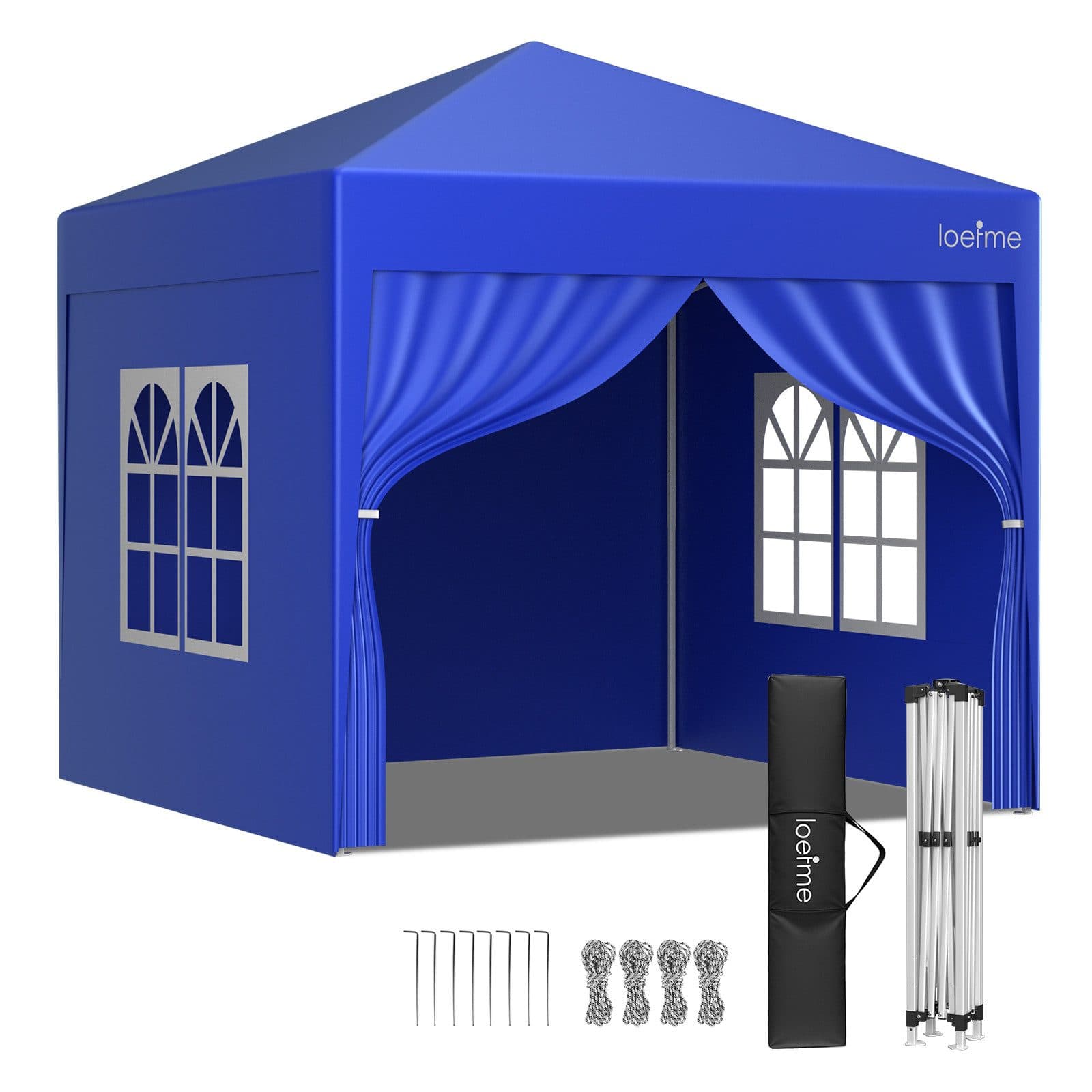 loefme Faltpavillon 2,5×2,5m Pop Up mit abnehmbaren Wänden blau - Bild 2