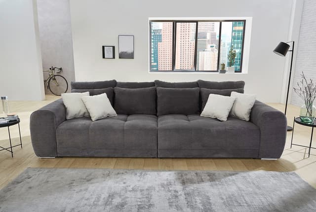 luma-home Big-Sofa XXL-Couch mit Federkernpolsterung in Cord Grau Anthrazit