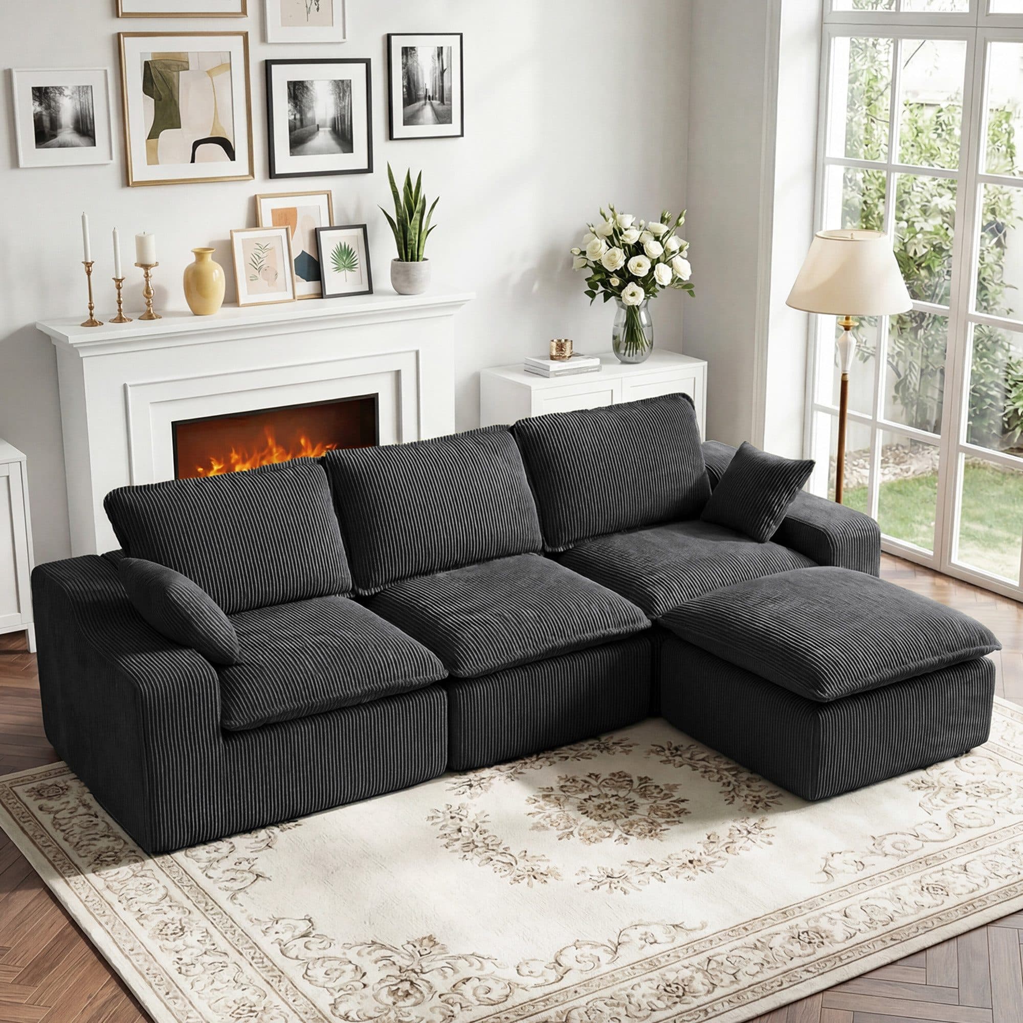 Vipbear Modulares Cord-Sofa grau mit Fußhocker - Bild 2