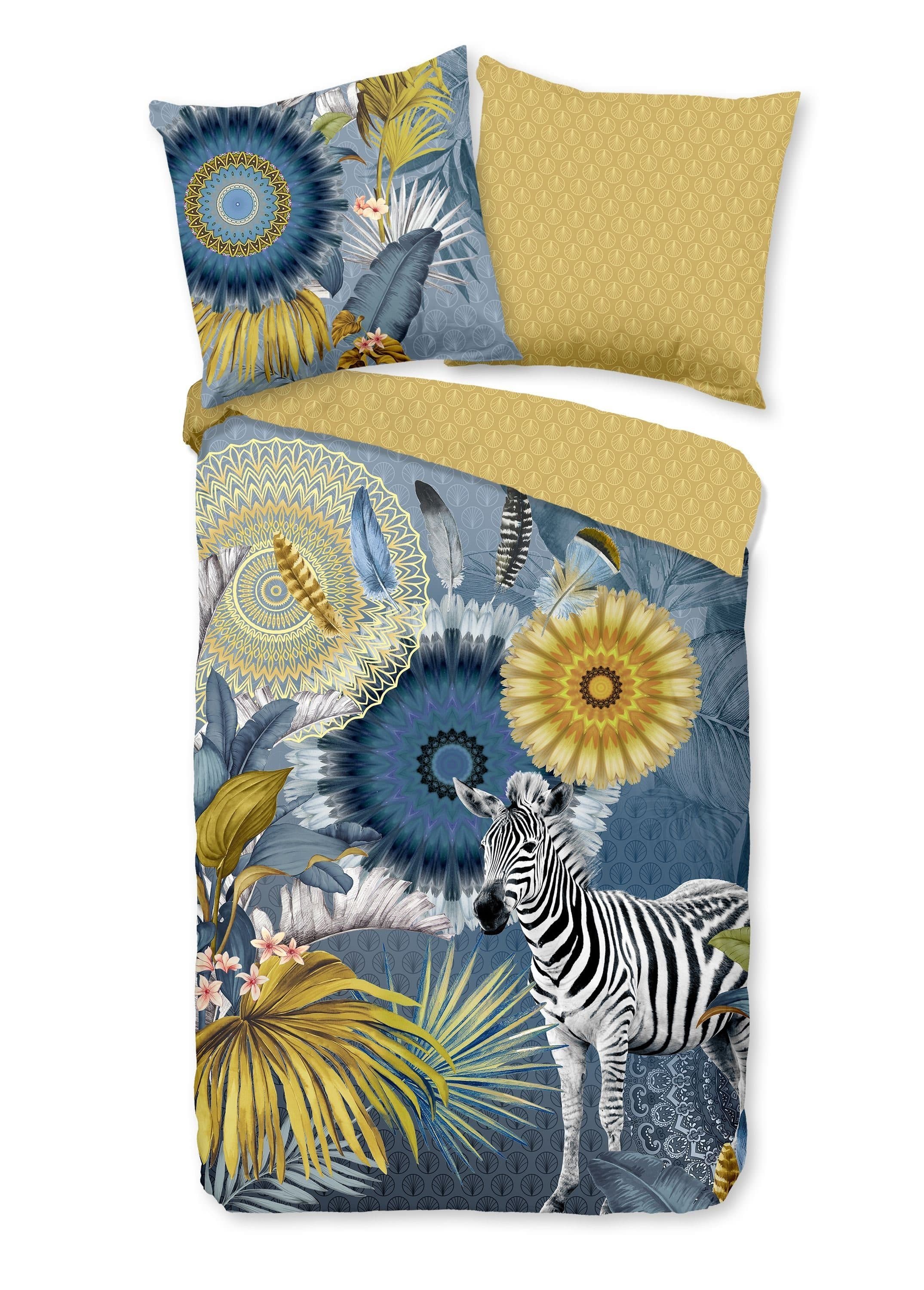 Traumschloss Satin Bettwäsche 2-teilig Baumwolle Blau Gelb Mandala Zebra - Bild 2