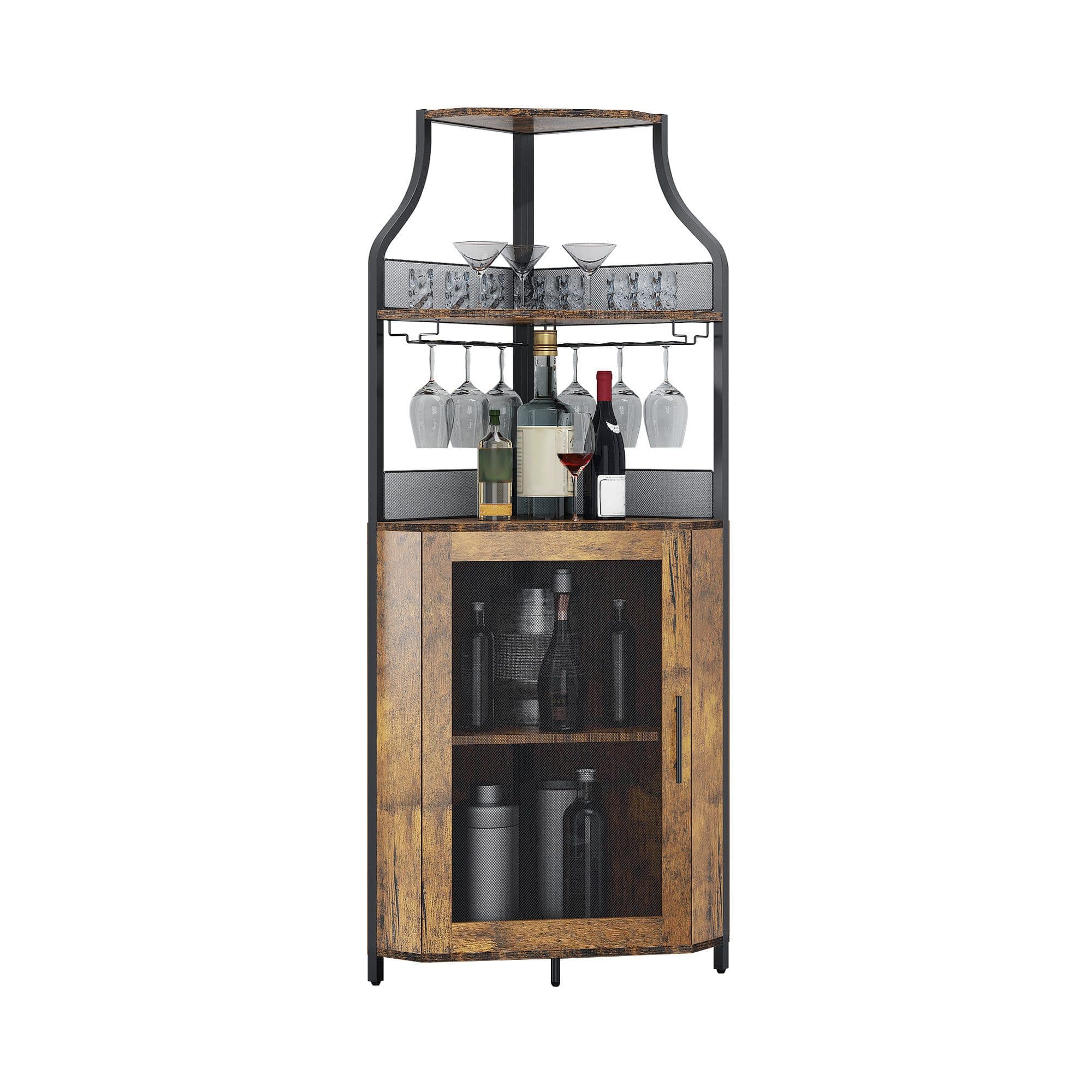 GarveeMore Weinschrank Eckschrank mit Glashalter Braun - Bild 2