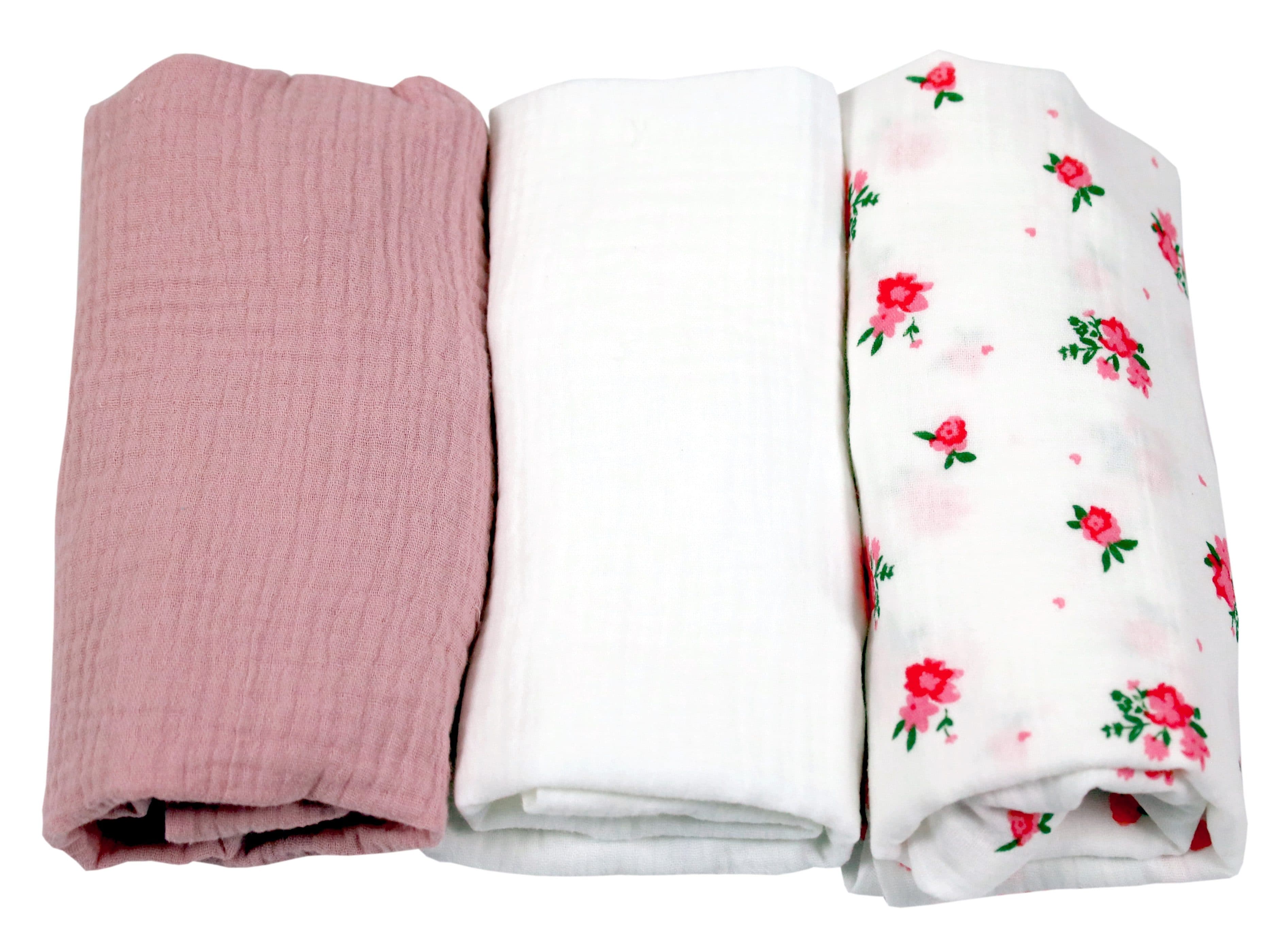 BabyLux Spannbettlaken Set 3er Pack Rosa-Weiß-Rosen Musselin - Bild 2