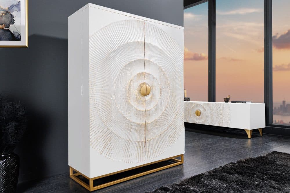riess-ambiente Barschrank GOLDEN SUNSET 140cm Weiß/Gold Mangoholz - Bild 2