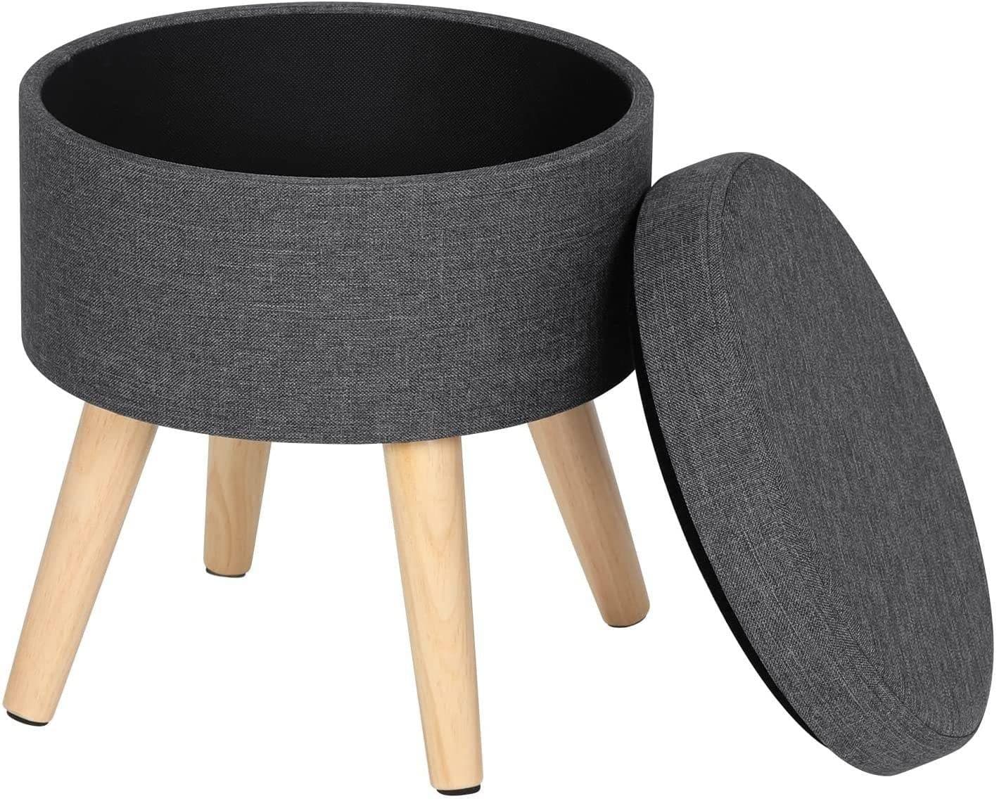 Woltu Sitzhocker mit Stauraum Grau Leinen Massivholz
