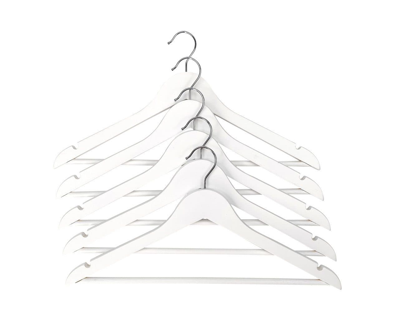 Trend Line Kleiderbügel Holz Weiß mit Steg 5er Pack