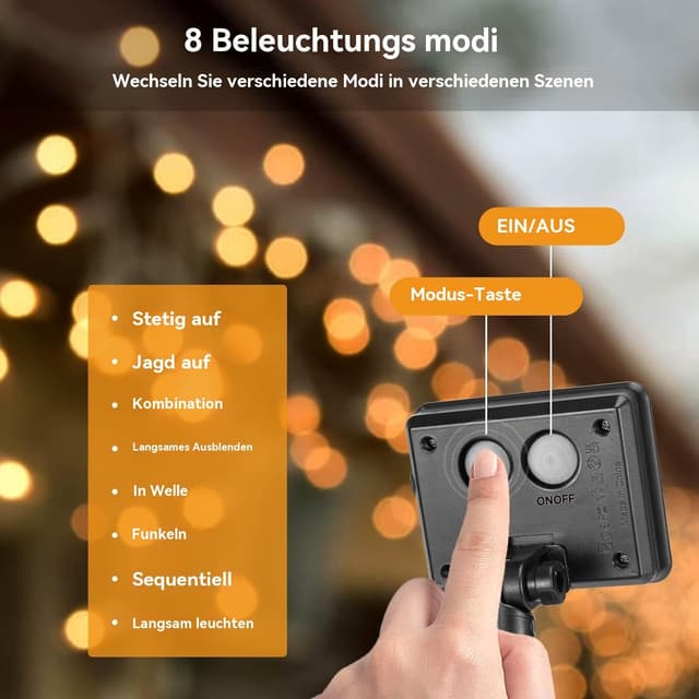 Hikity LED Solarleuchte: Wasserdichte Solar Lichterkette mit 8 Modi