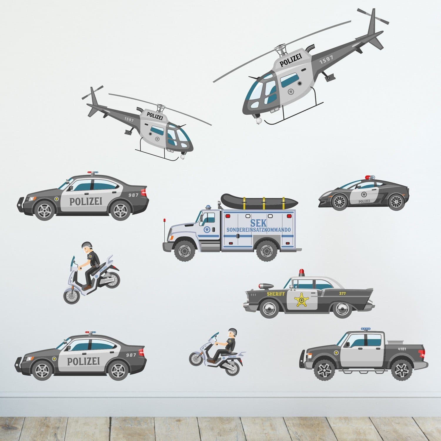 Sunnywall Wandtattoo Polizei Bunt Konturgeschnitten - Bild 2