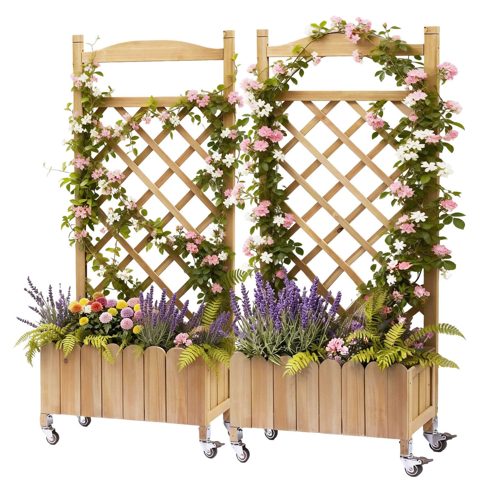 COMHOMA Blumenkasten Rankgitter mit Rollen, Holz Pflanzkasten braun - Bild 2