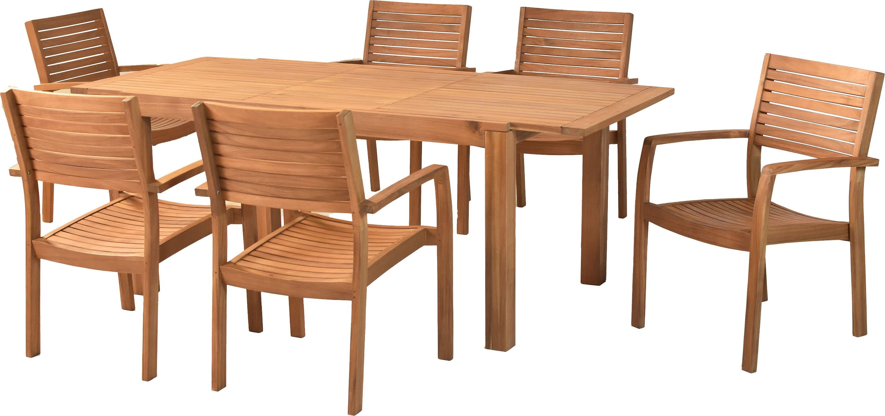 MERXX Garten-Essgruppe Batavia 7-tlg. Akazienholz Stapelsessel Ausziehtisch - Bild 2