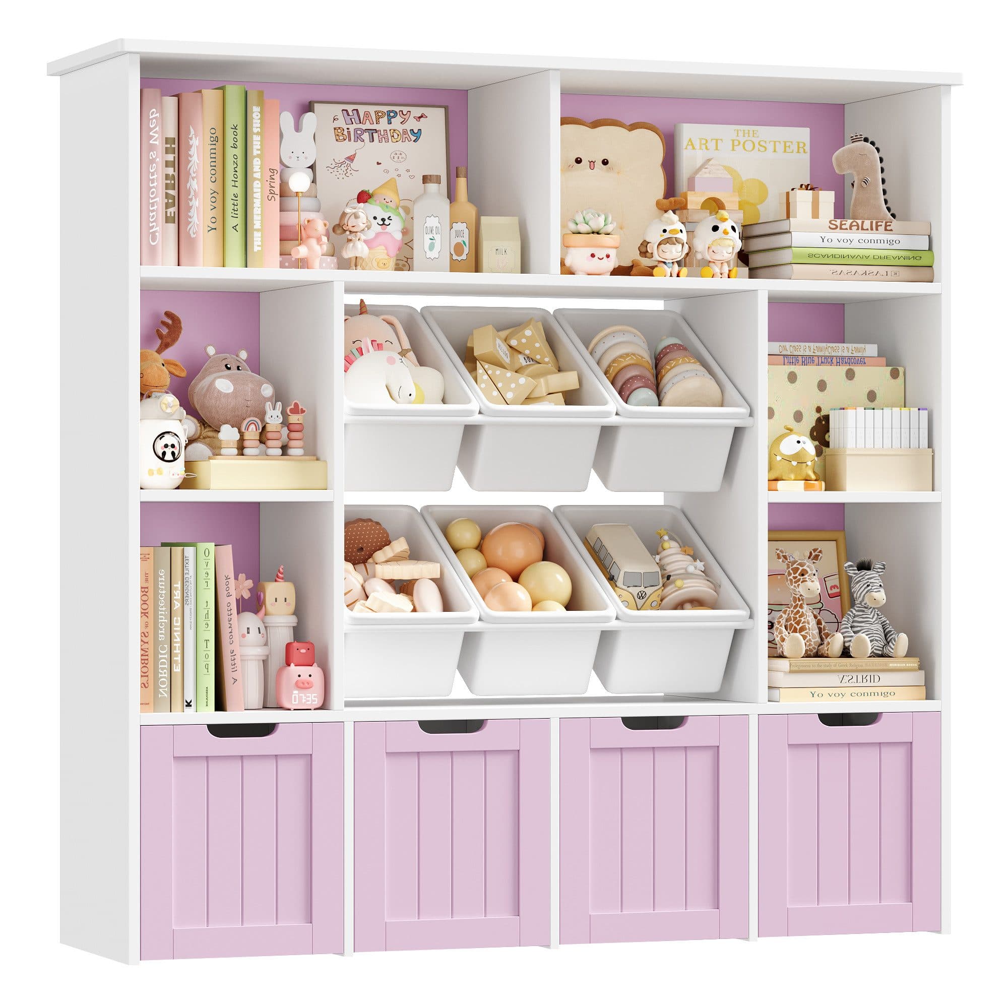 Homfa Kinderregal mit Rollen und Boxen Weiß/Lila - Bild 2
