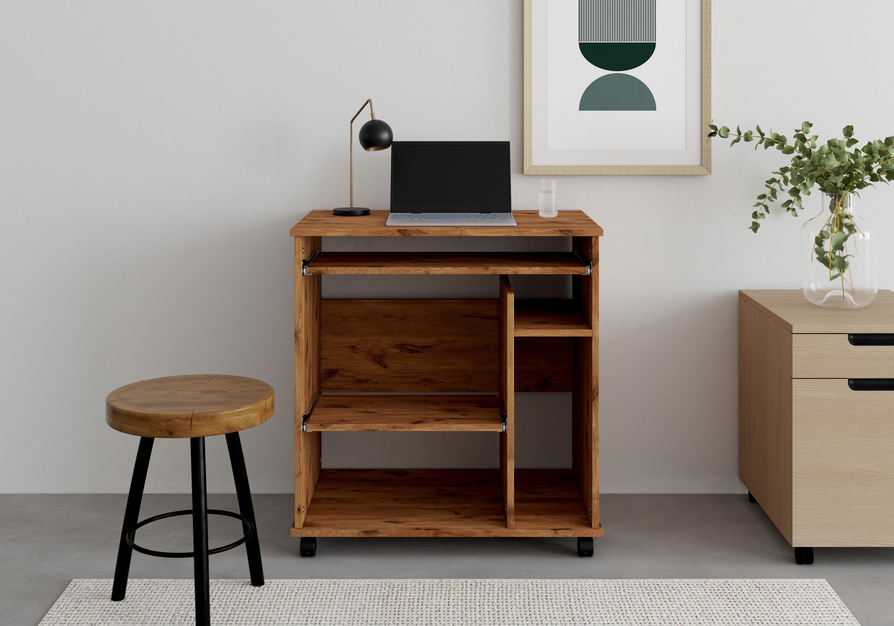 VOGL Compi Computertisch Braun Grifflose Optik Rollen