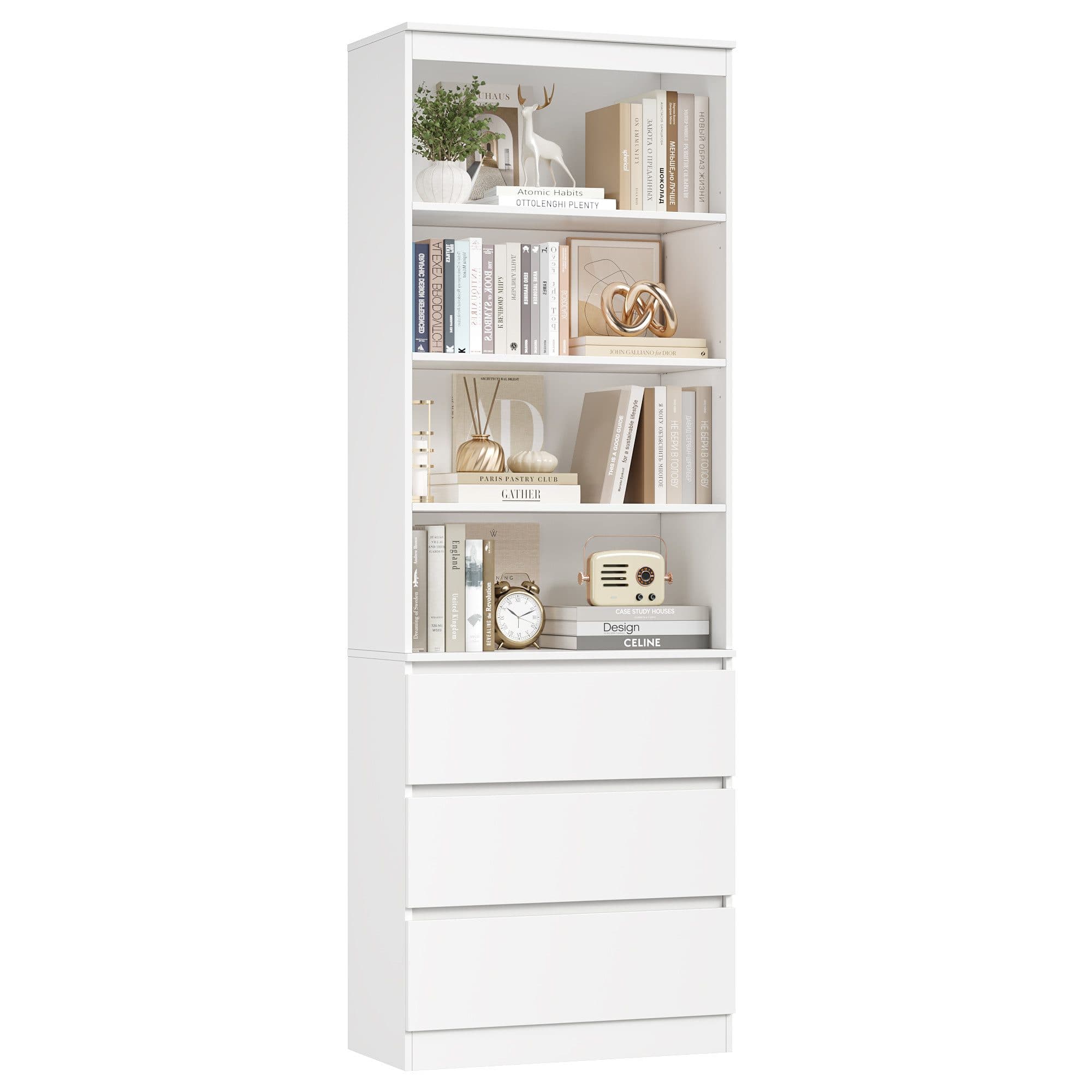 Homfa Bücherregal Hochschrank Raumteiler 4 Fächer 3 Schubladen Weiß 60x35x202cm - Bild 2