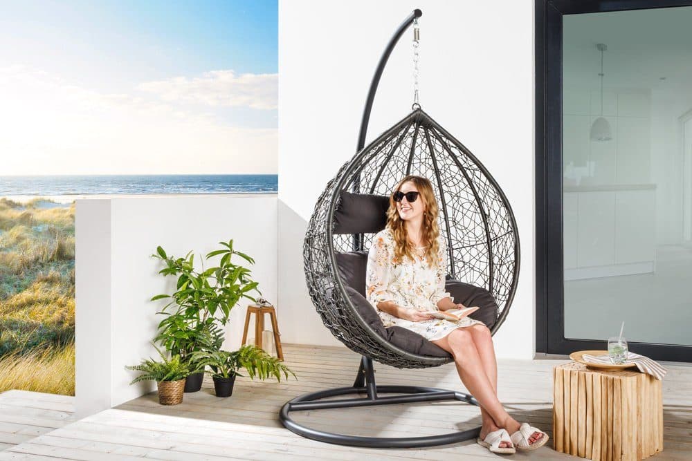riess-ambiente Hängesessel LOFT Anthrazit Grau Polyrattan mit Kissen - Bild 2