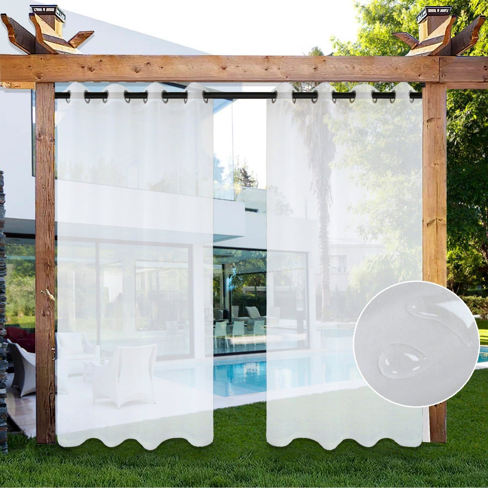 Sunicol Outdoorgardine Weiß Wetterfest mit Ösen Transparent Voile - Bild 2