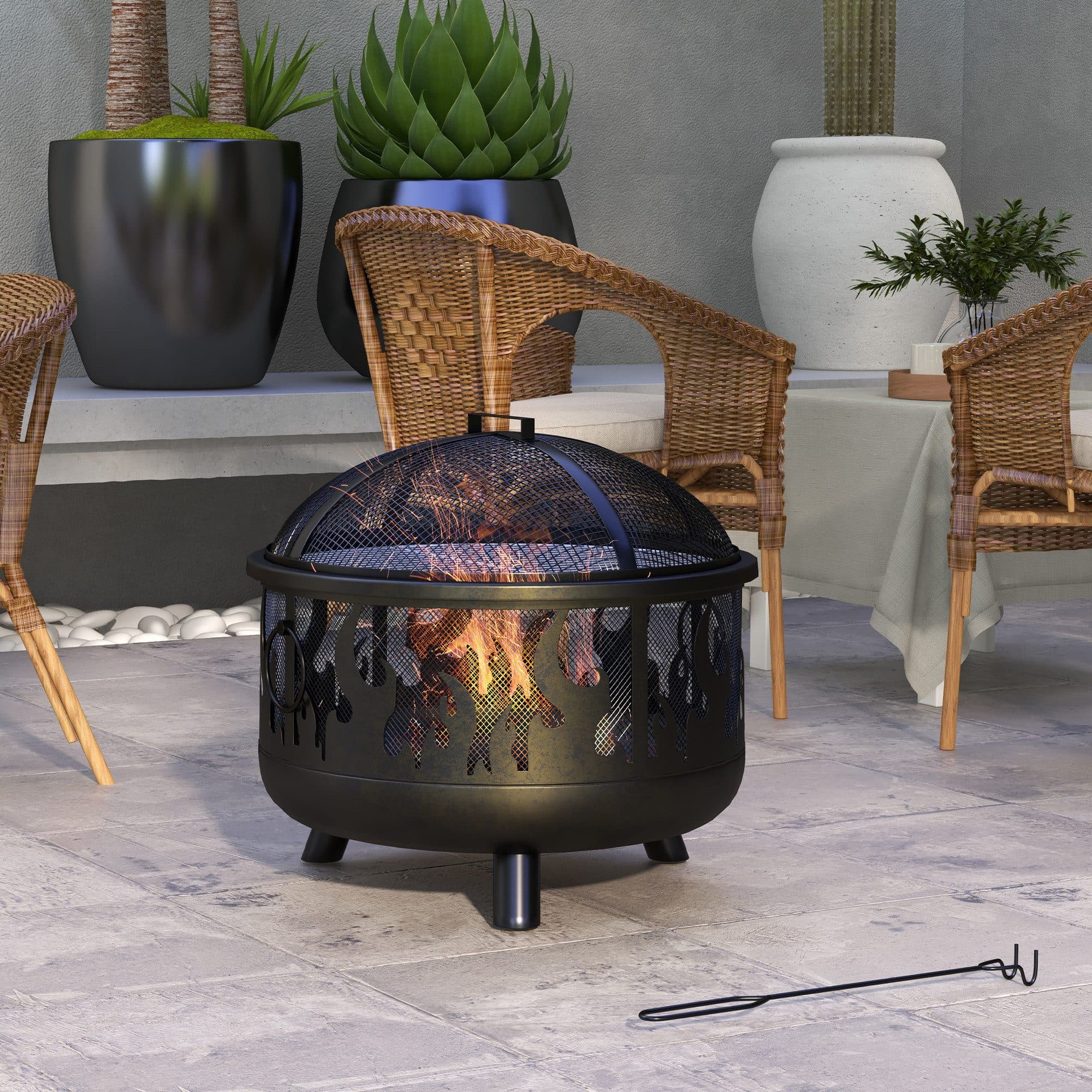 Outsunny Feuerschale 2-in-1 Schwarz Metall Ø61 cm - Bild 2