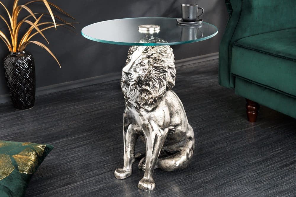 riess-ambiente Beistelltisch WILDLIFE LION 60cm silber antik mit Glasplatte - Bild 2