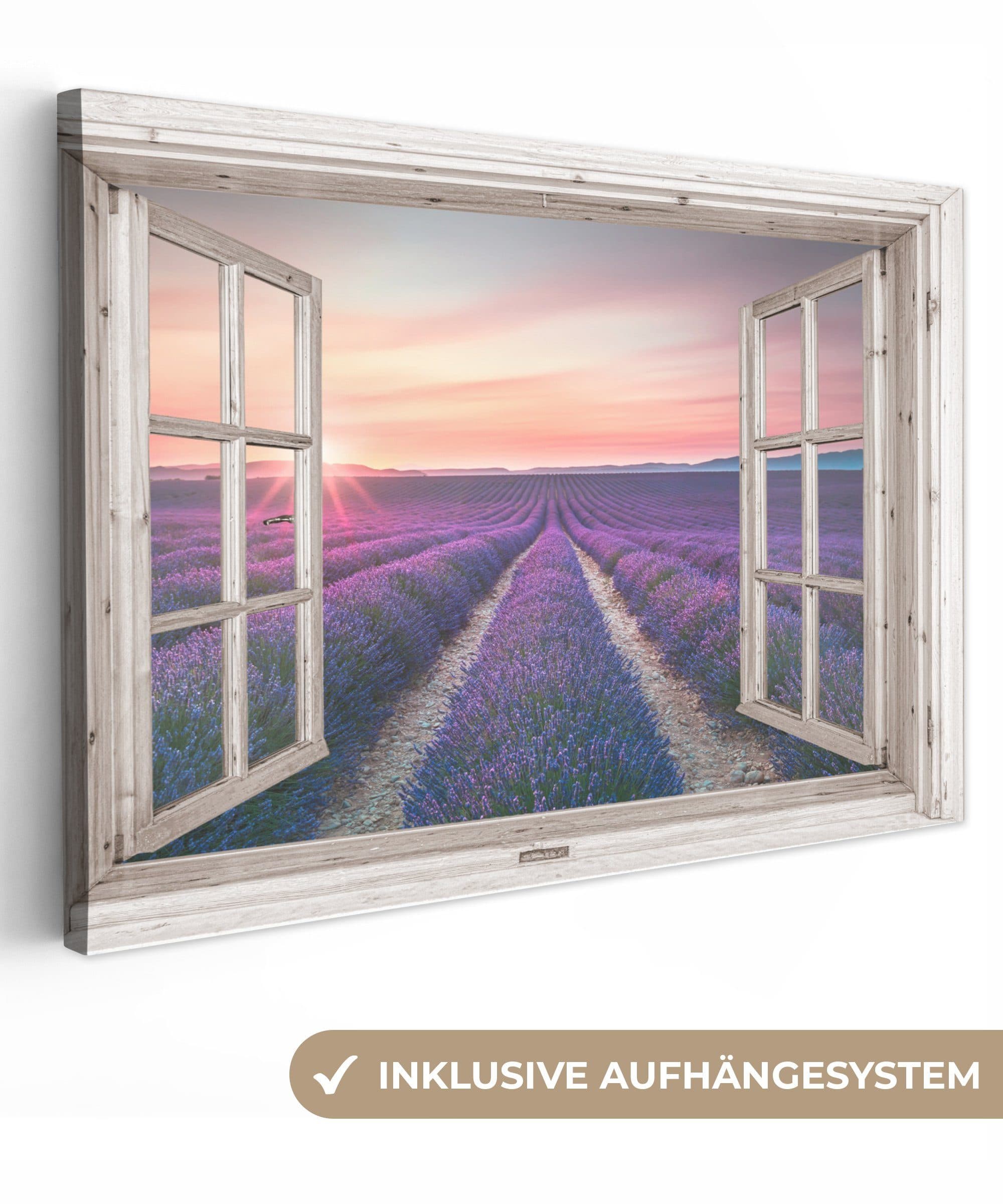 OneMillionCanvasses® Leinwandbild Lavendel Sonnenuntergang Wanddekoration - Bild 2
