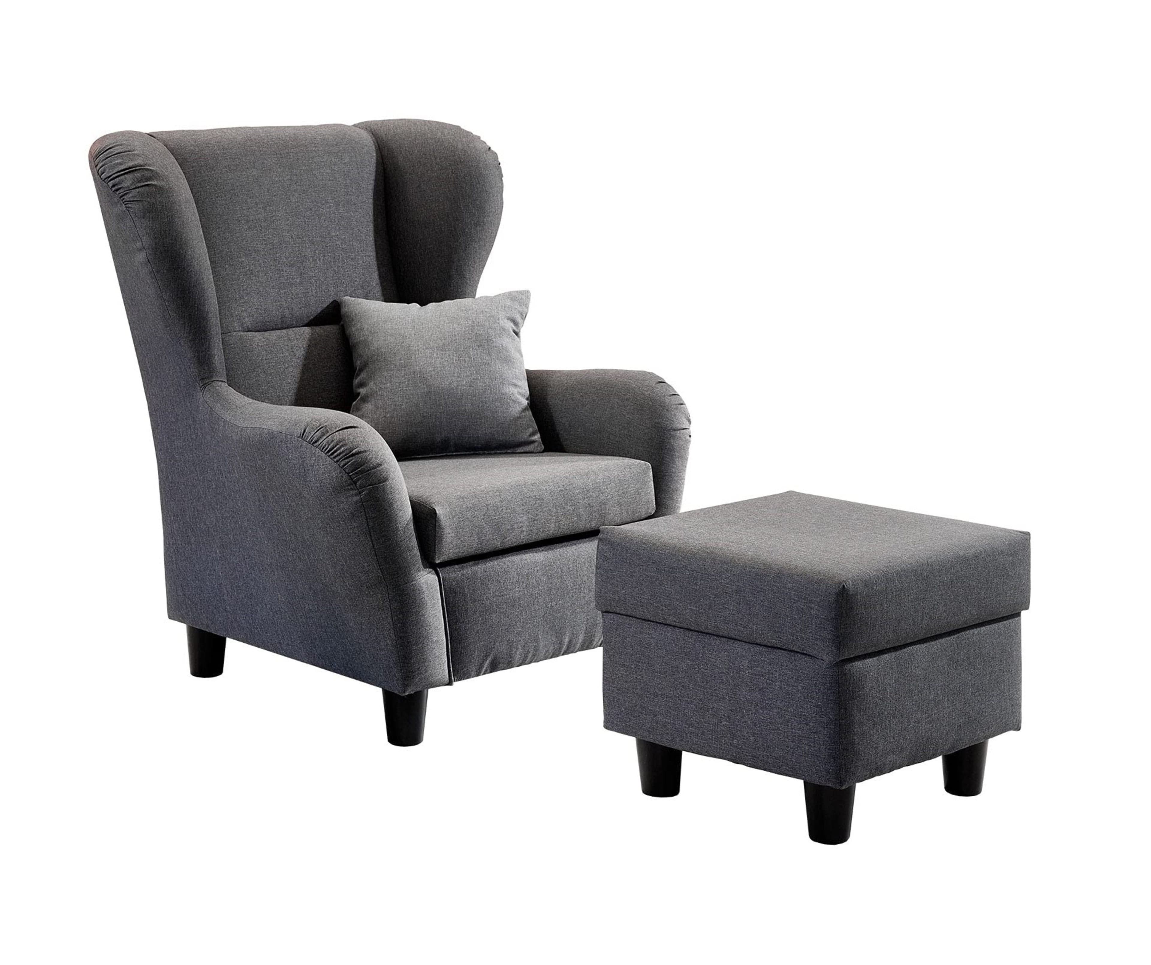 luma-home Ohrensessel 18001 Grau Lesesessel mit Hocker - Bild 2