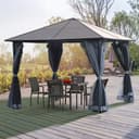 Outsunny Gartenpavillon Hardtop Grau mit PC-Dach und Seitenteilen Bild 2