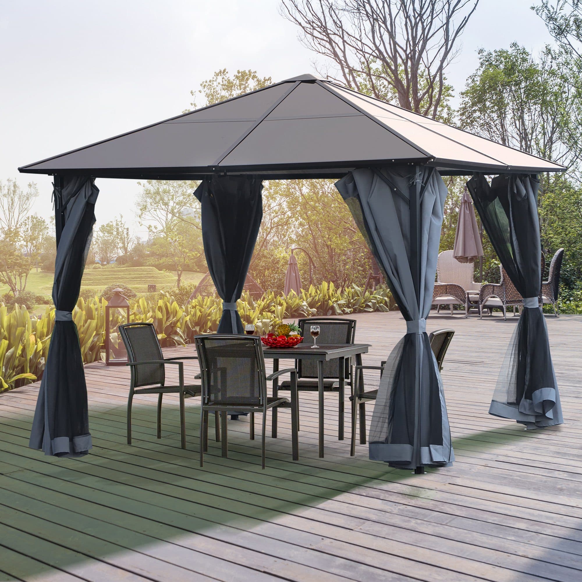 Outsunny Gartenpavillon Hardtop Grau mit PC-Dach und Seitenteilen - Bild 2