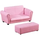 HOMCOM Kindersofa mit Hocker Rosa PVC Holz Bild 2