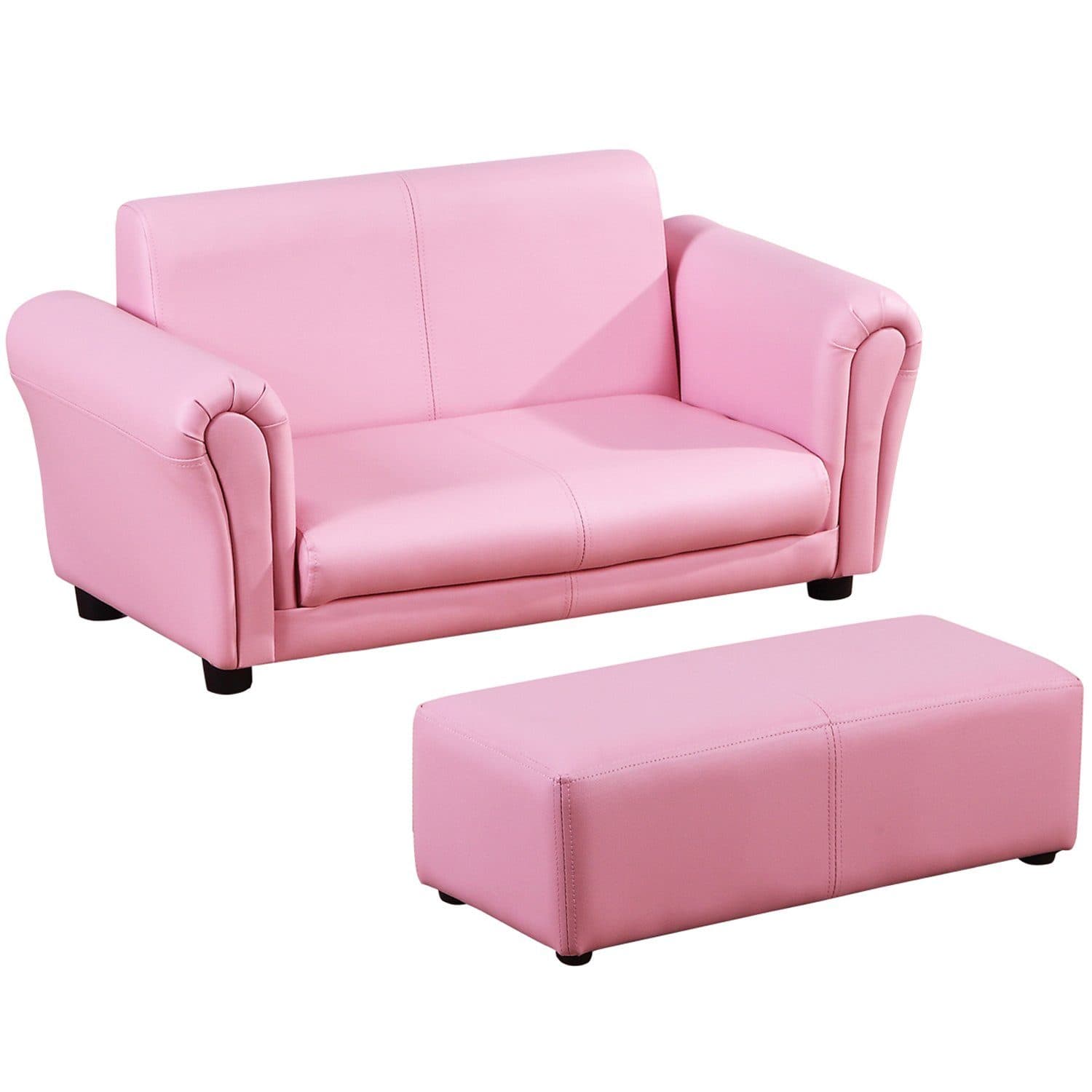 HOMCOM Kindersofa mit Hocker Rosa PVC Holz - Bild 2