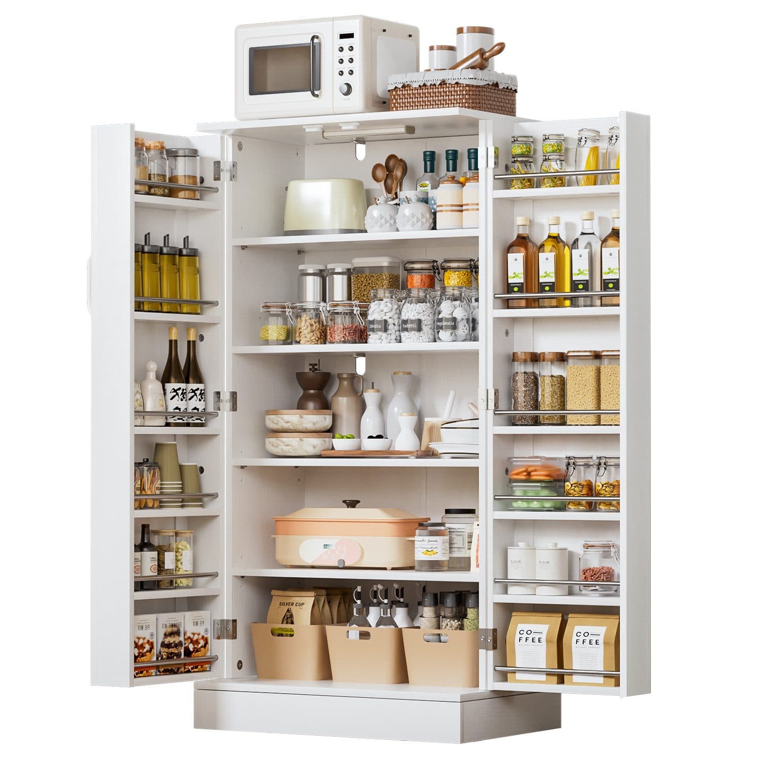 Yorbay Mehrzweckschrank mit LED-Sensorlicht & höhenverstellbaren Regalen Weiß - Bild 2