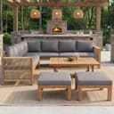 i@home Gartenlounge-Set 6-Sitzer Ecksofa mit Hockern & Tisch Akazienholz Grau Bild 2