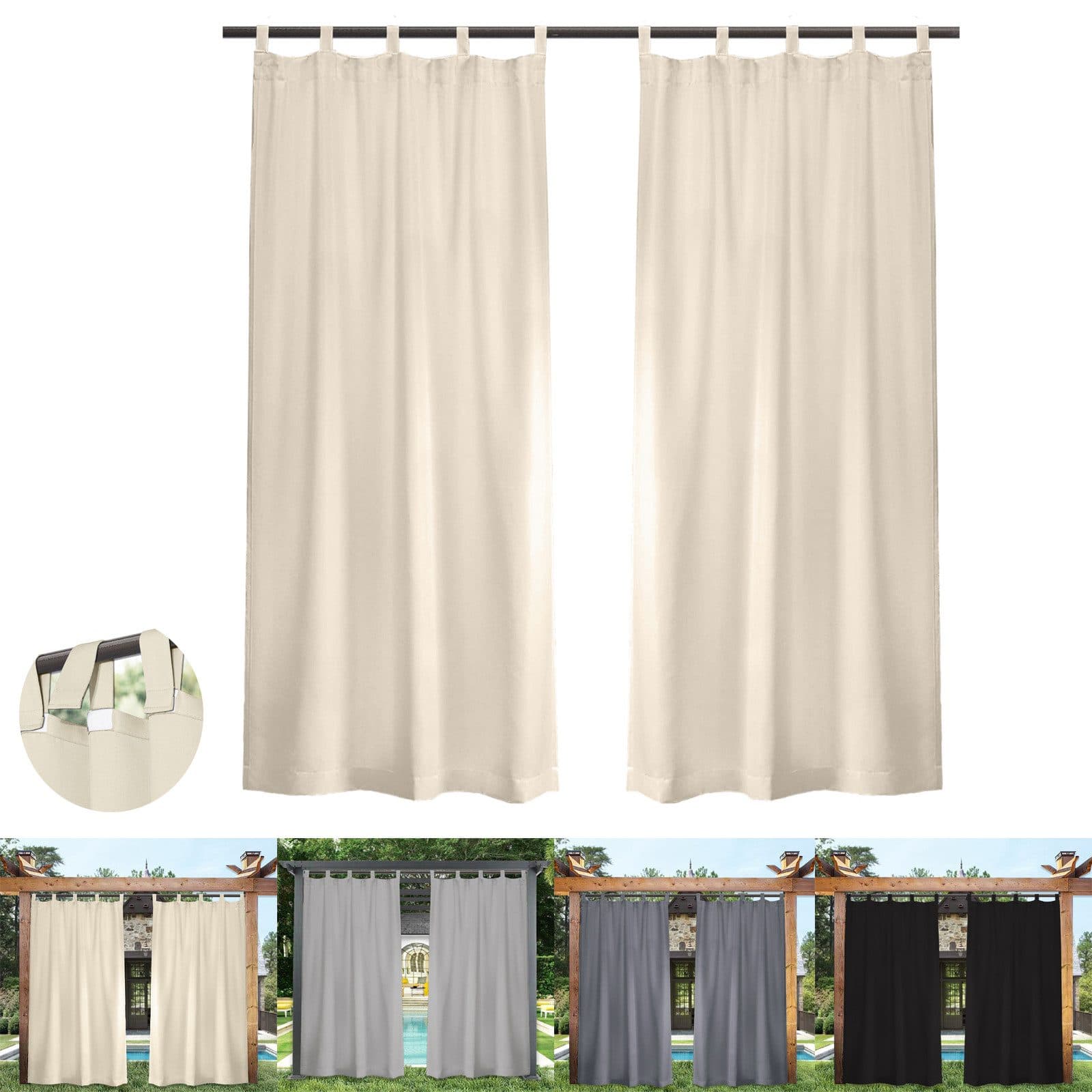 BTTO V&G Vorhang Outdoor Wetterfest Beige Verdunkelung - Bild 2