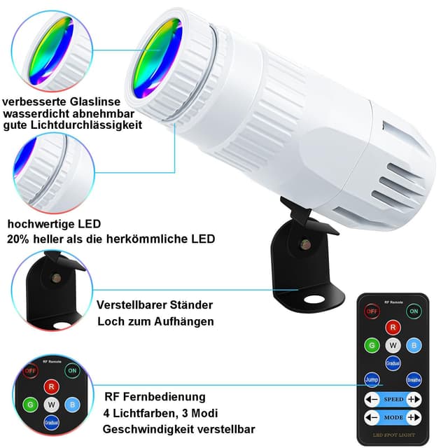 Rosnek LED Discolicht RGB Strahler 4 Farben Fernbedienung