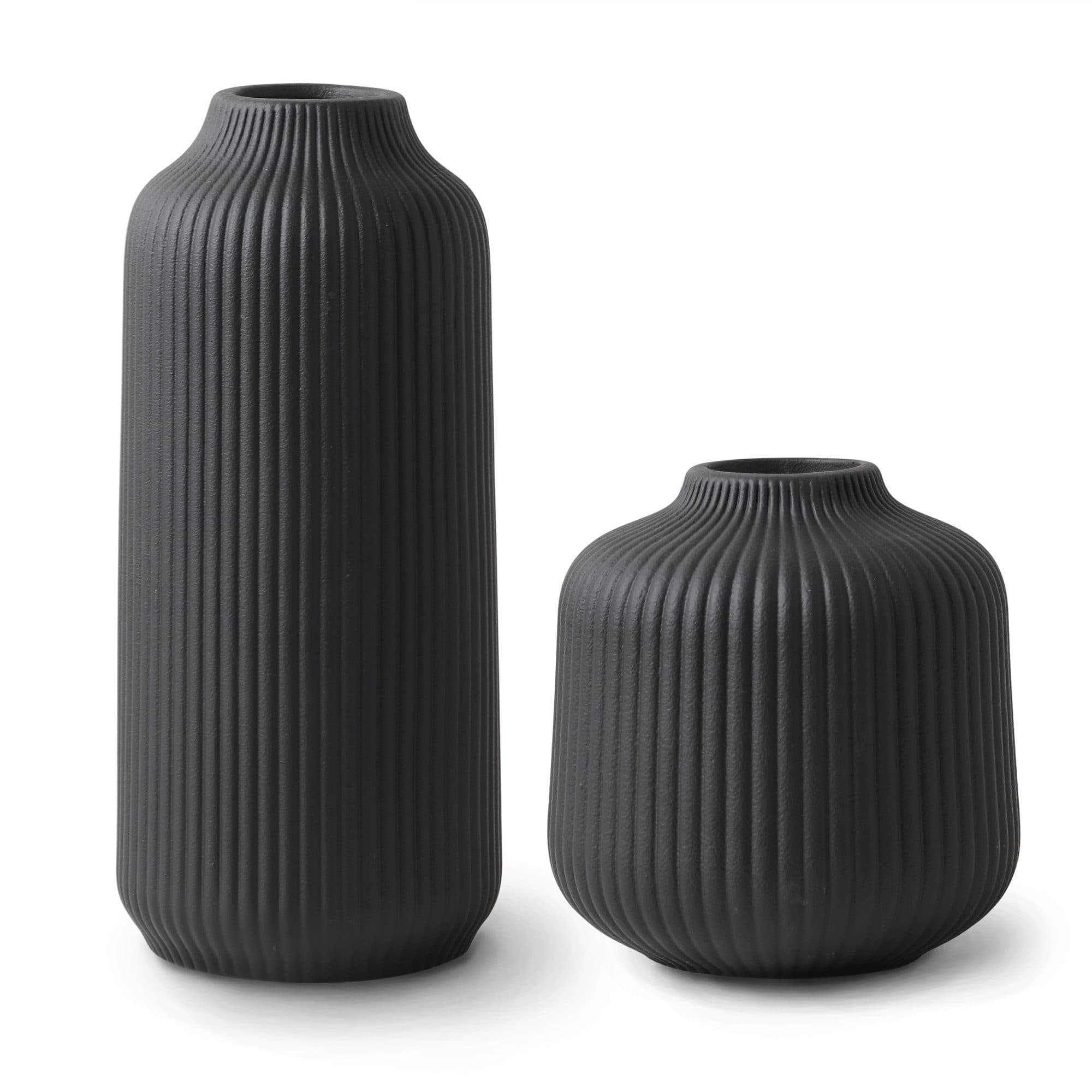 flature Tischvase Keramik 2er-Set Schwarz mit Rillen - Bild 2