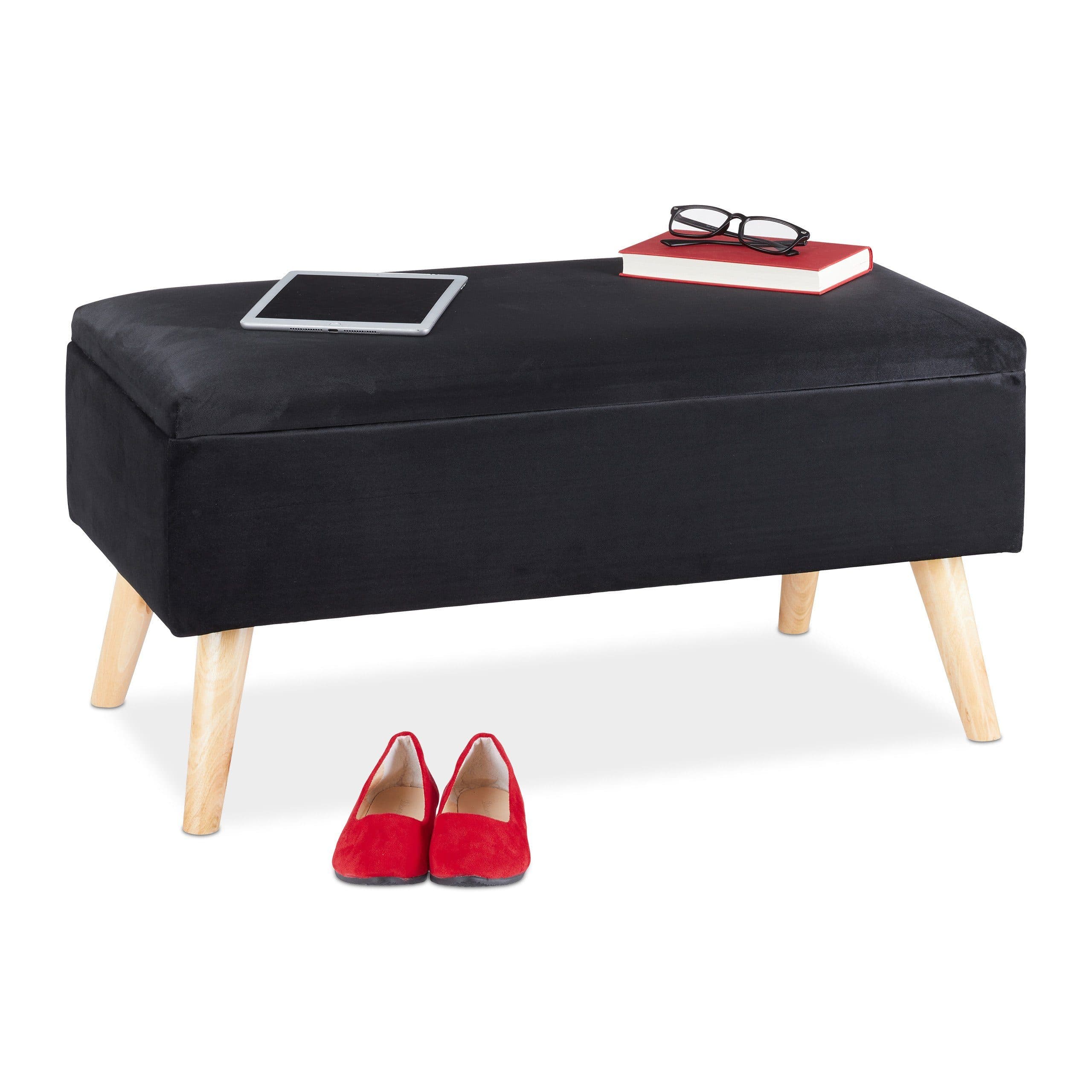 relaxdays Sitzbank Samt mit Stauraum Schwarz - Bild 2