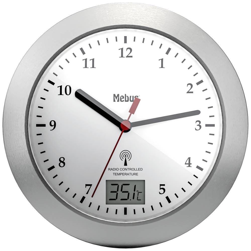 Mebus Funk-Wanduhr 41124 Weiß Schwarz Feuchtraumgeeignet mit Thermometer - Bild 2