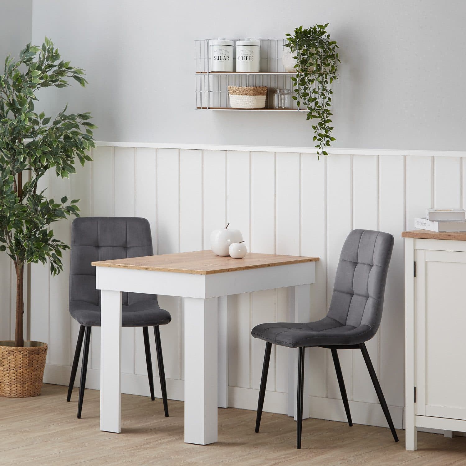 Homestyle4u Essgruppe Esstisch 90x160 2 Stühle Grau Samt Weiß Küchentisch Eiche Sitzgruppe - Bild 2