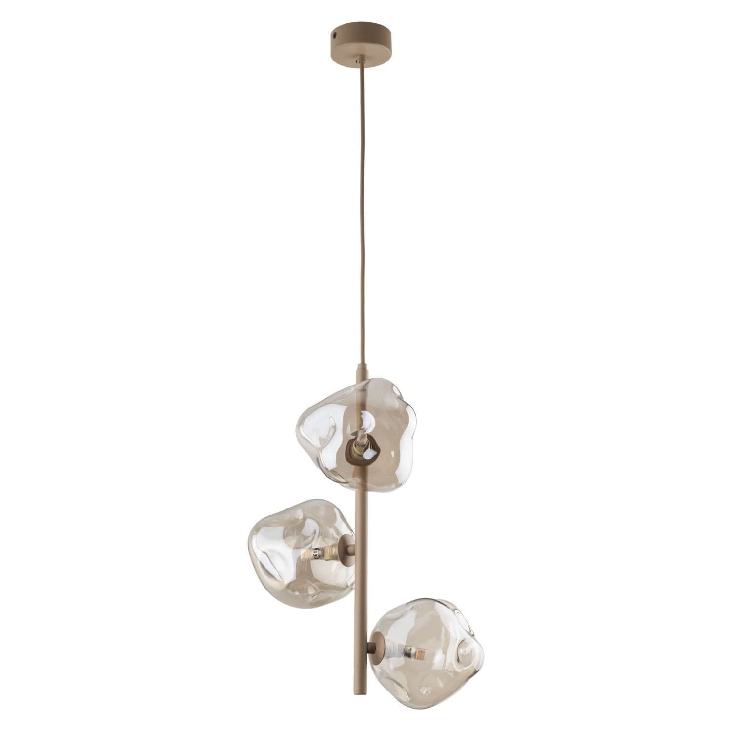 Licht-Erlebnisse Pendelleuchte UMERA 3-flammig Metall Rauchglas Beige Cognac - Bild 2