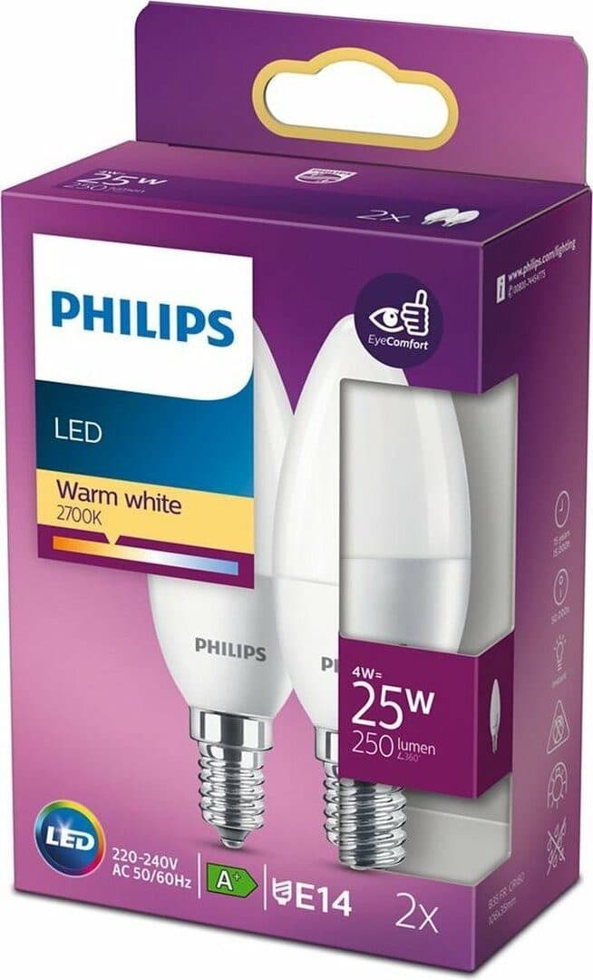 Philips LED-Leuchtmittel 2er Pack E14 4W Warmweiß