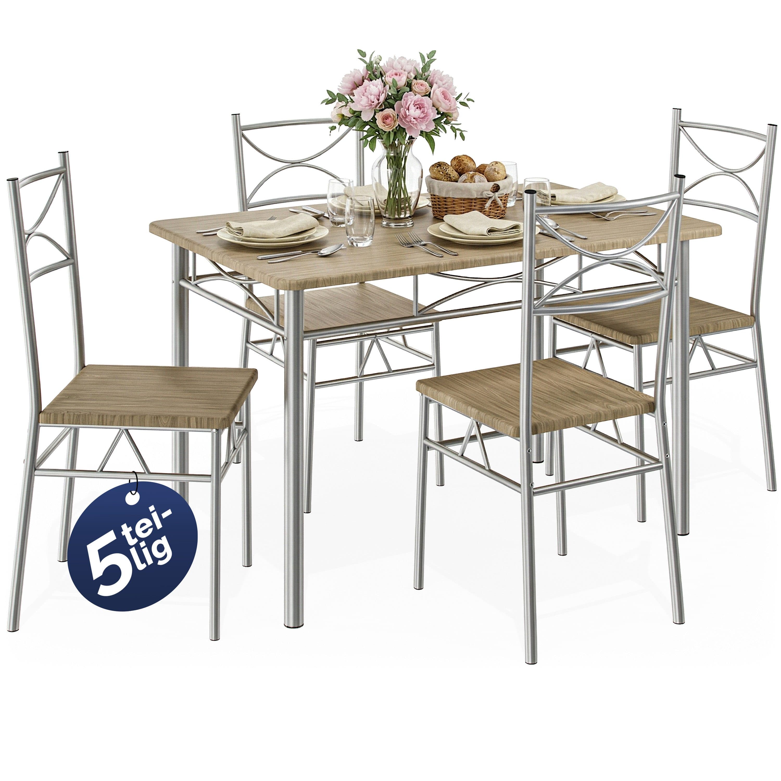Casaria Essgruppe Paul 5-tlg. Esstisch mit 4 Stühlen Beige Metall - Bild 2