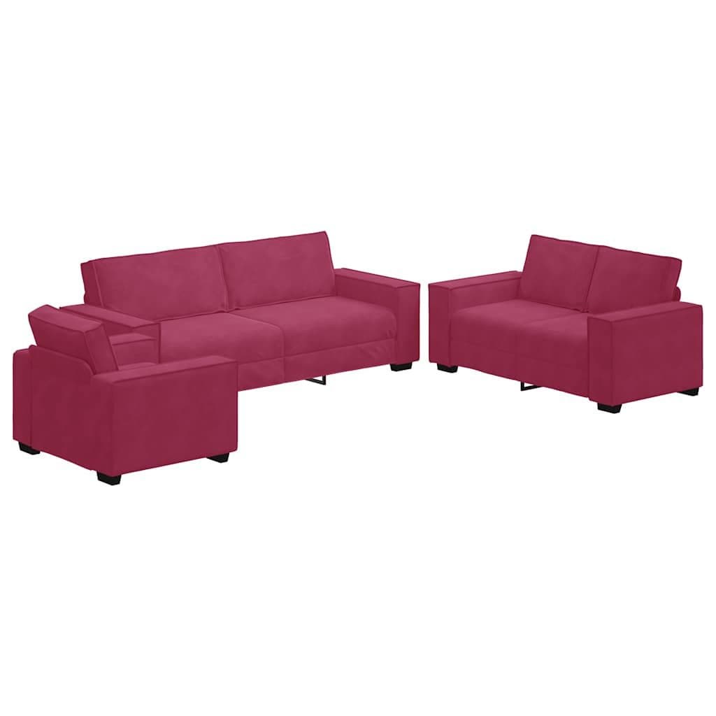 vidaXL Sofa 3-tlg. Sofagarnitur mit Kissen Weinrot Samt - Bild 2