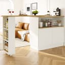 Flieks Bartisch 360° drehbar Stehtisch mit Sideboard Weiß Bild 2