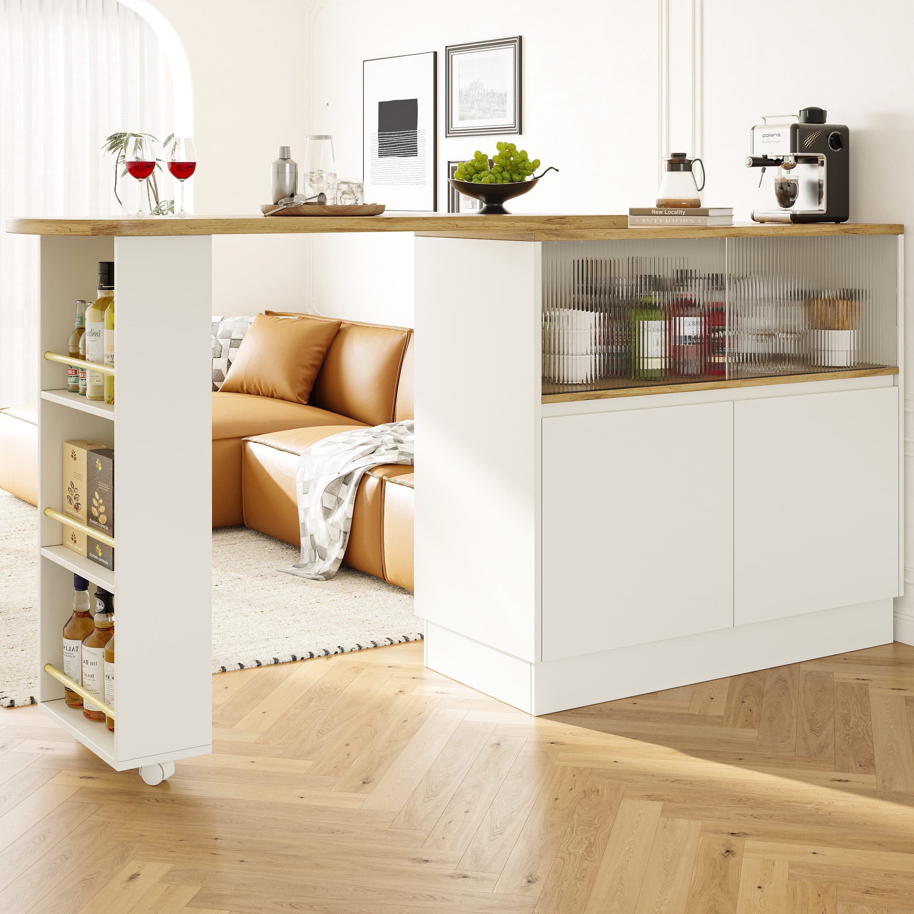 Flieks Bartisch 360° drehbar Stehtisch mit Sideboard Weiß - Bild 2